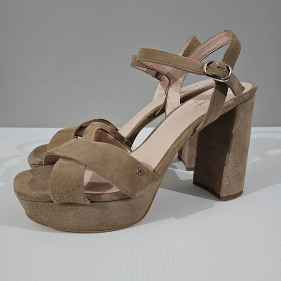 Kate Spade Delphi Platform Sandal Heel Roasted Almond Tan Suede Size 10 - Picture 13 of 13